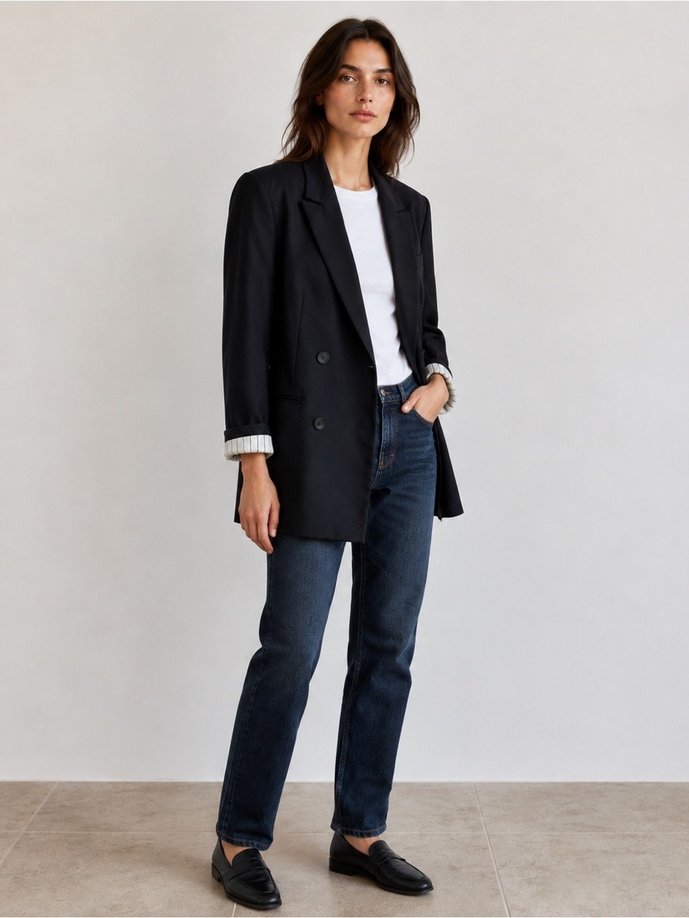 Rag & Bone Black Double Breasted Virgin Wool Blazer Striped Cuffs